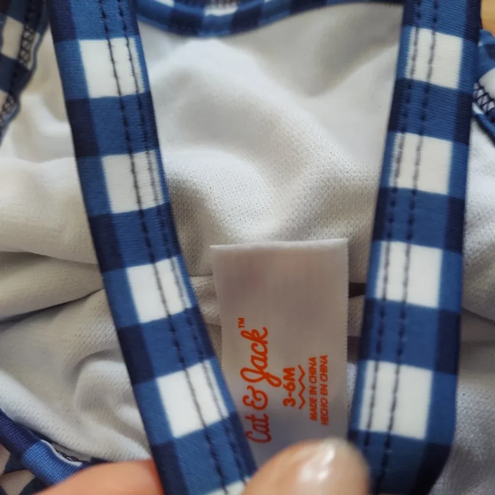 🎁 10/$25-1 piece blue gingham plaid swim suit, size 3-6 months